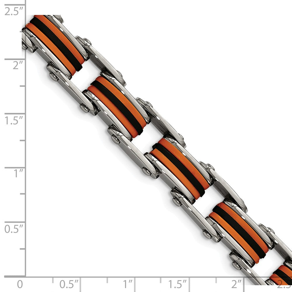 Chisel Stainless Steel Black and Orange Polyurethane 8.75in Bracelet