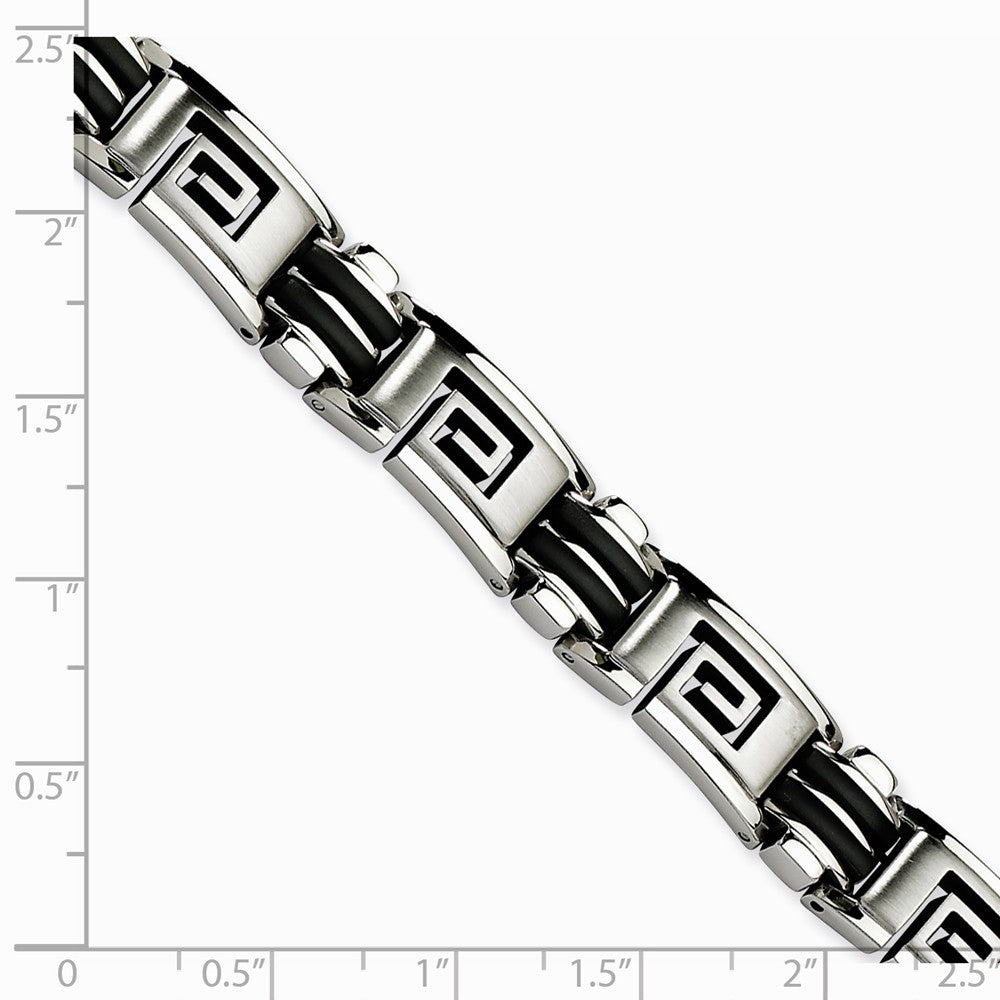 Chisel Stainless Steel Black Rubber Brushed and Polished 8.5in Bracelet