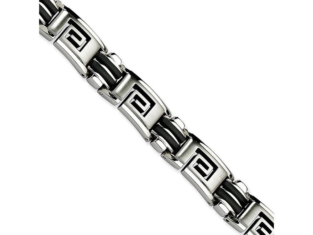 Chisel Stainless Steel Black Rubber Brushed and Polished 8.5in Bracelet