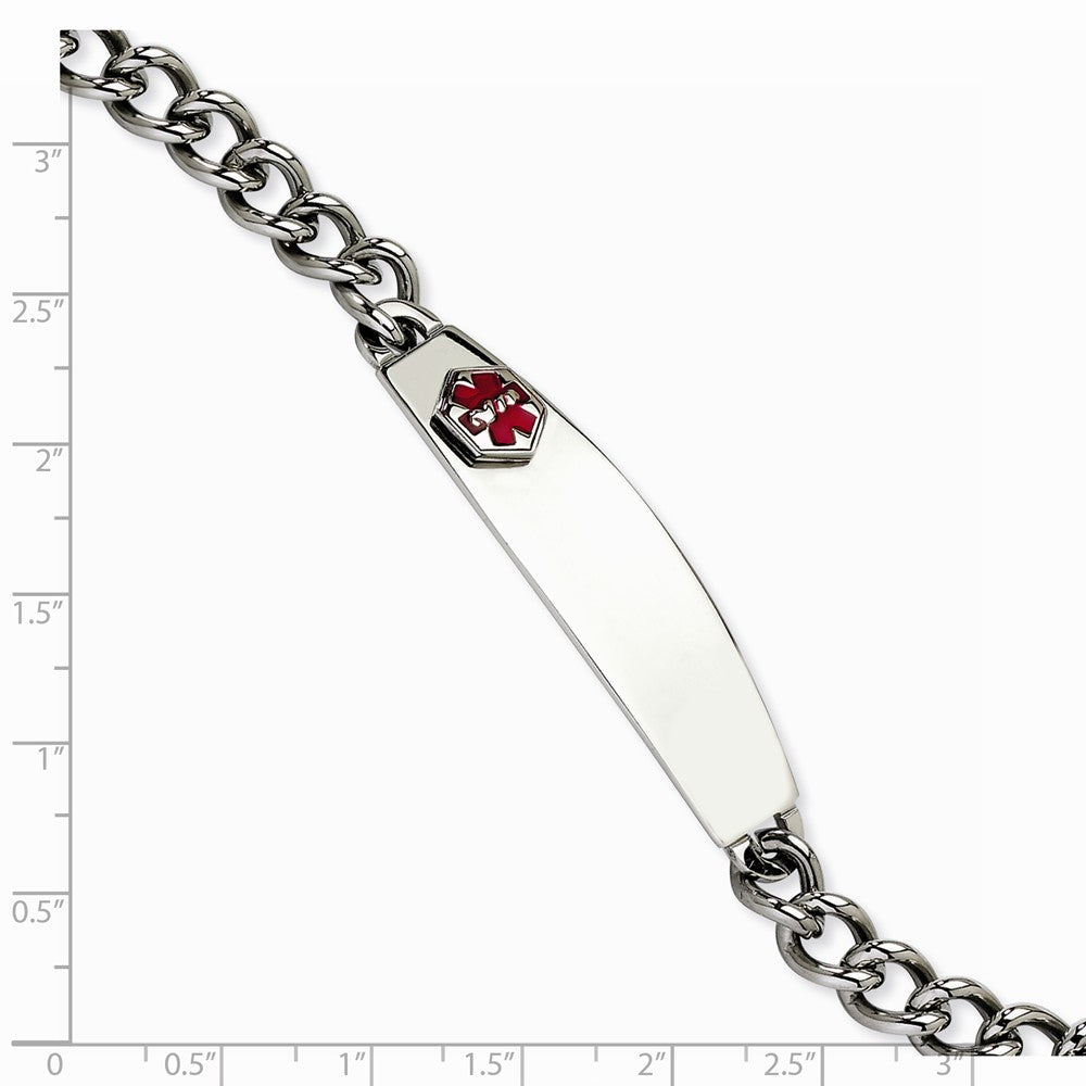 Chisel Stainless Steel Polished W/ Red Enamel 8.5in Medical Bracelet