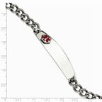 Chisel Stainless Steel Polished W/ Red Enamel 8.5in Medical Bracelet