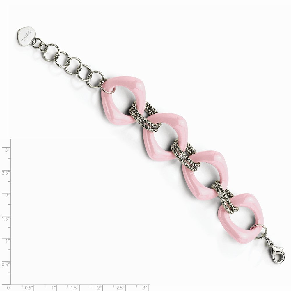 Chisel Stainless Steel Pink Ceramic Link Bracelet