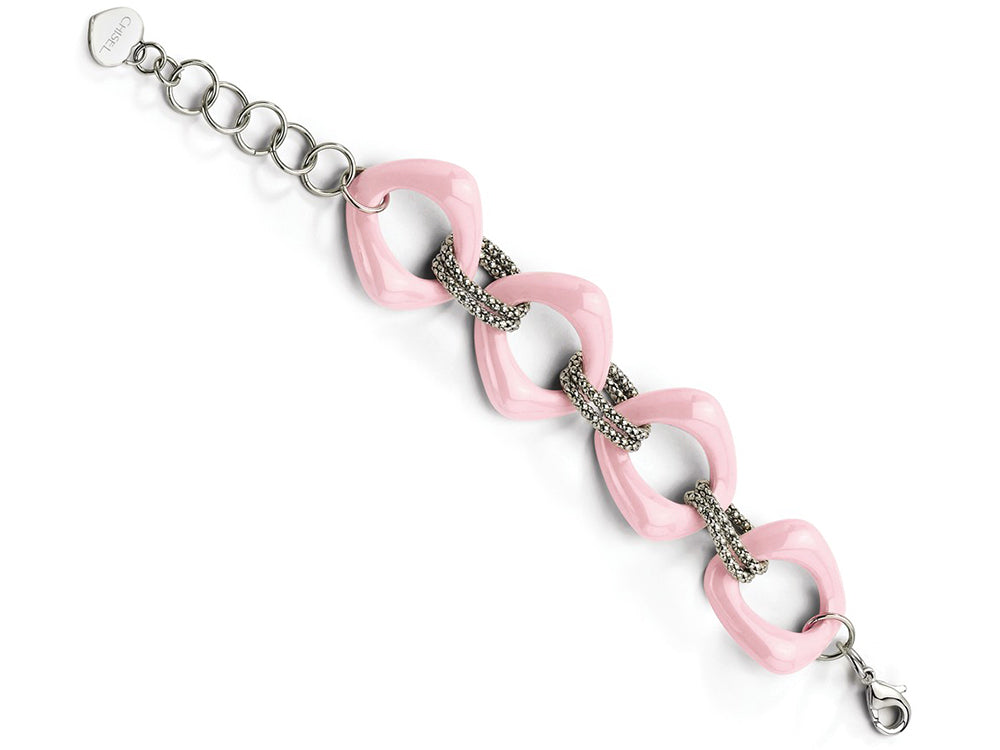 Chisel Stainless Steel Pink Ceramic Link Bracelet