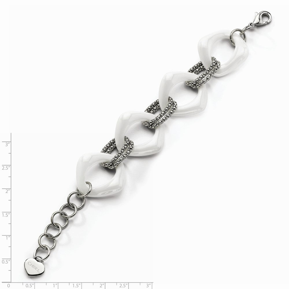 Chisel Stainless Steel White Ceramic Link Bracelet