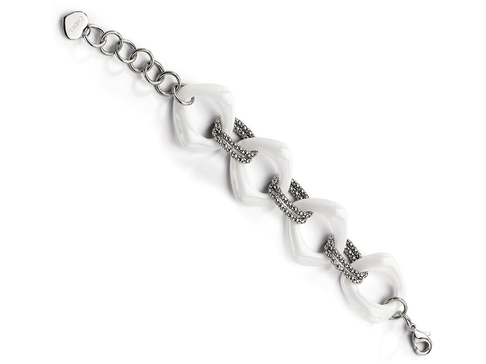 Chisel Stainless Steel White Ceramic Link Bracelet