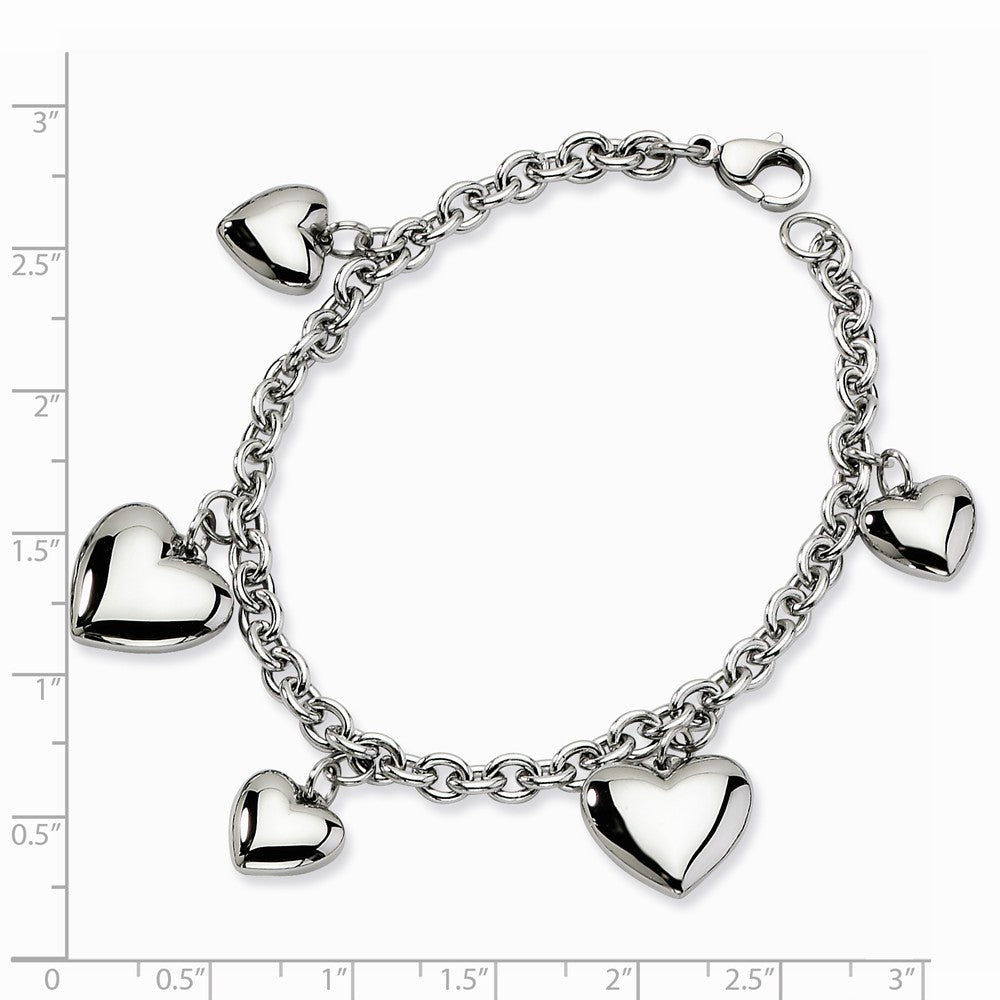 Chisel Stainless Steel Polished Hearts 8in Bracelet