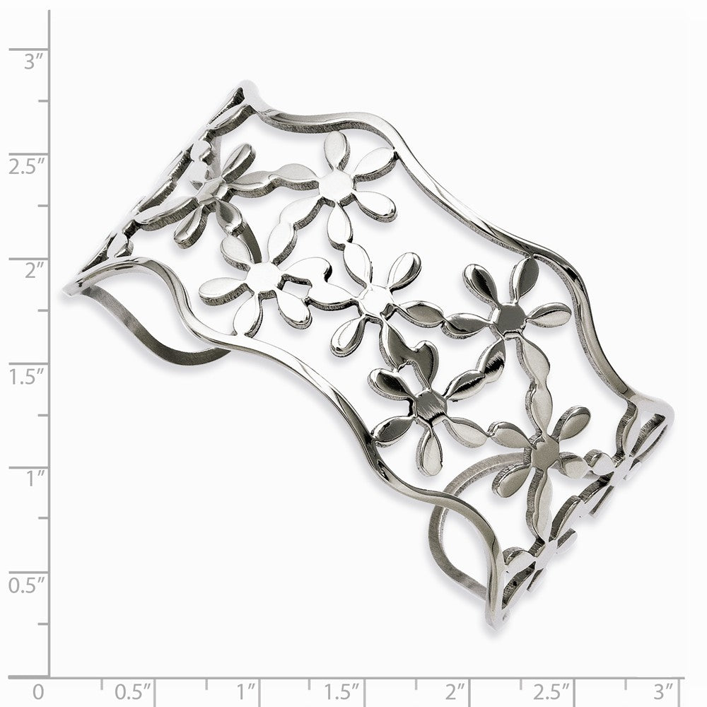 Chisel Stainless Steel Flowers Cuff Bangle