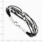 Chisel Stainless Steel Black Leather W/beads 8in Bracelet