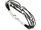 Chisel Stainless Steel Black Leather W/beads 8in Bracelet