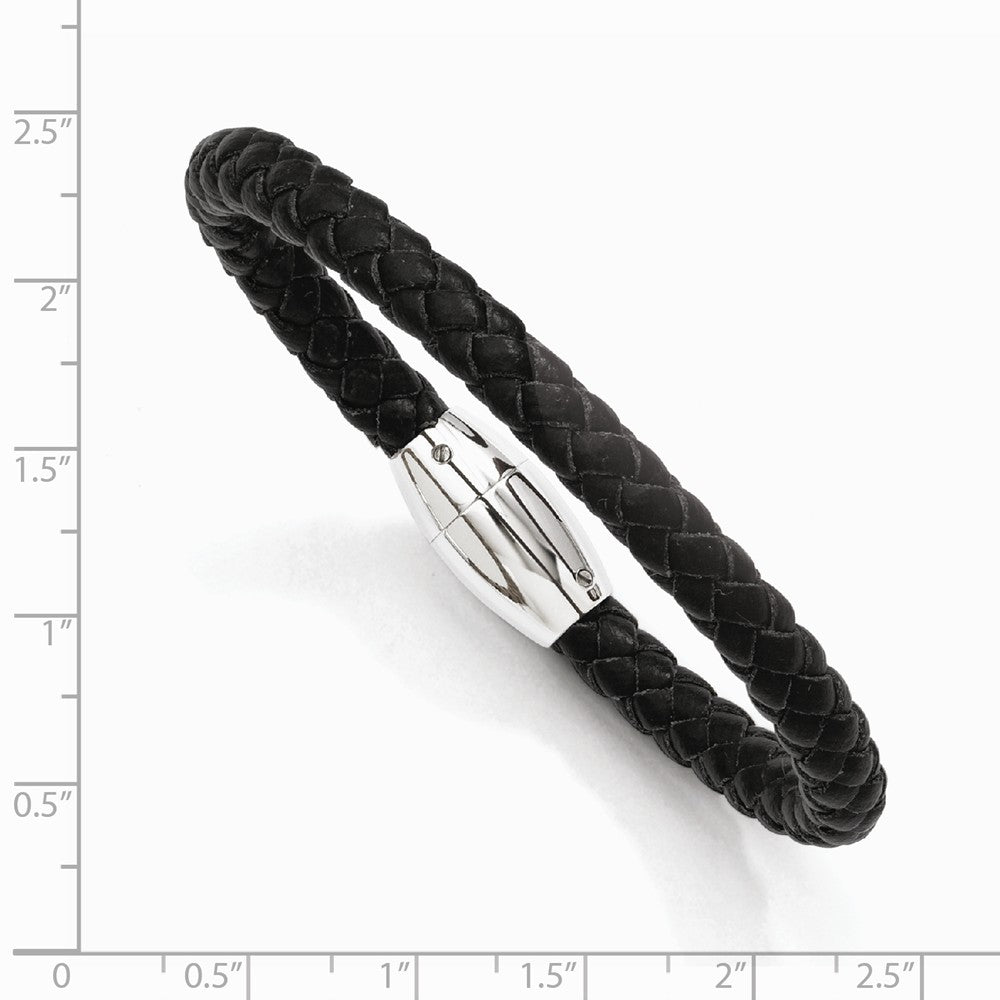 Chisel Stainless Steel Black Leather 8.5in Bracelet