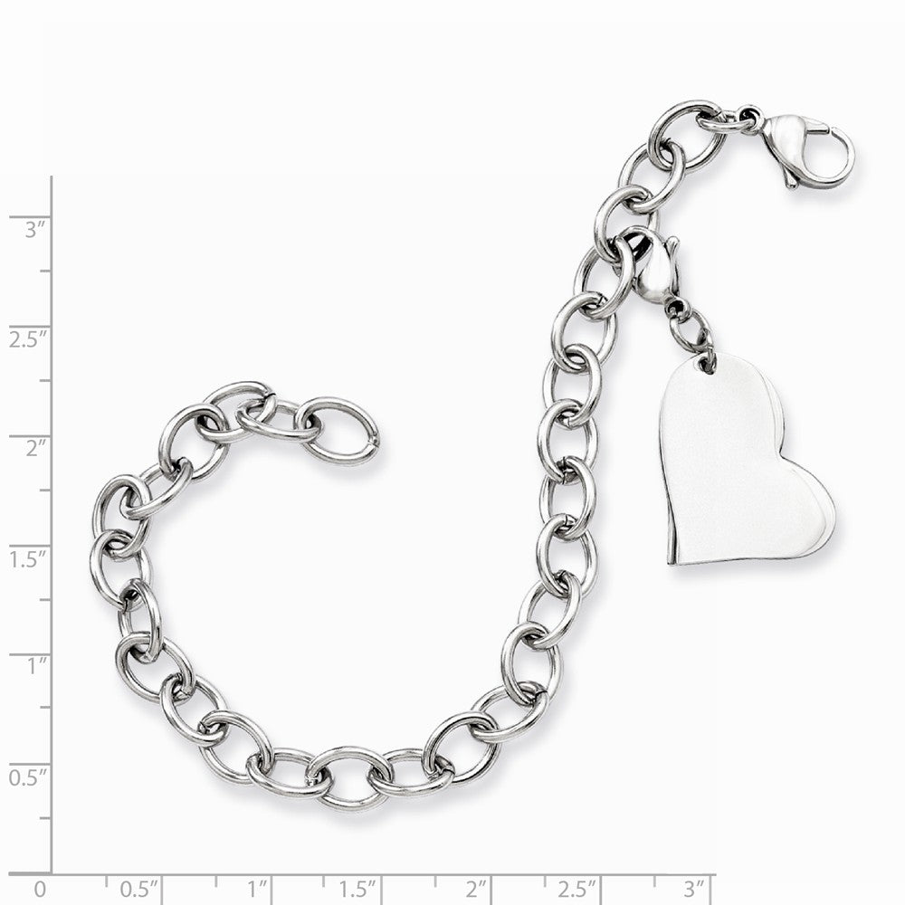 Chisel Stainless Steel Heart Charm 8in Bracelet