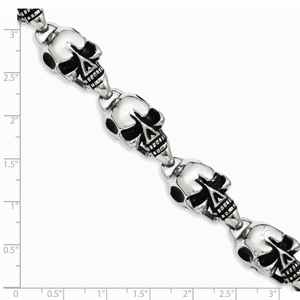 Chisel Stainless Steel Antiqued Skulls 8.5in Bracelet