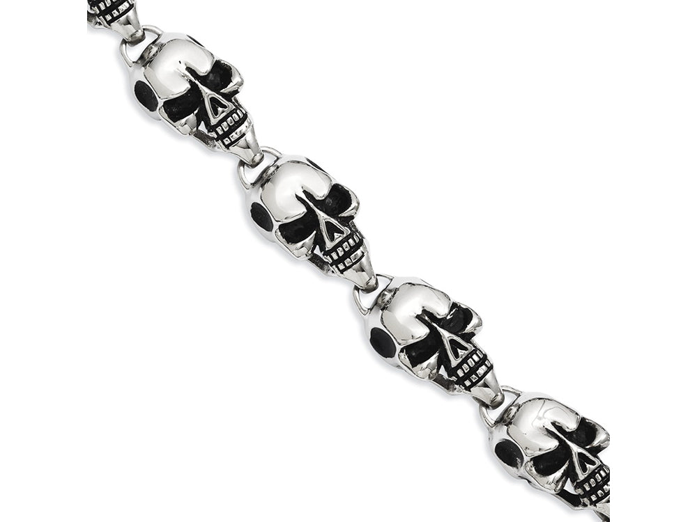 Chisel Stainless Steel Antiqued Skulls 8.5in Bracelet