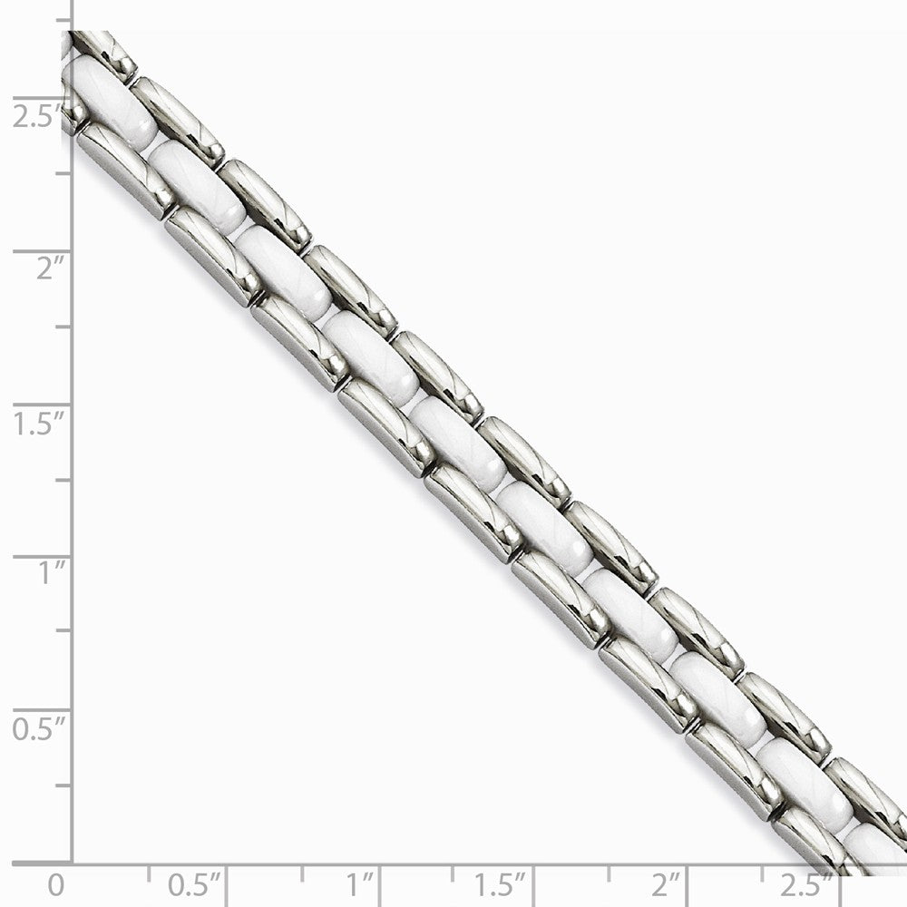 Chisel Stainless Steel White Ceramic 8in Bracelet