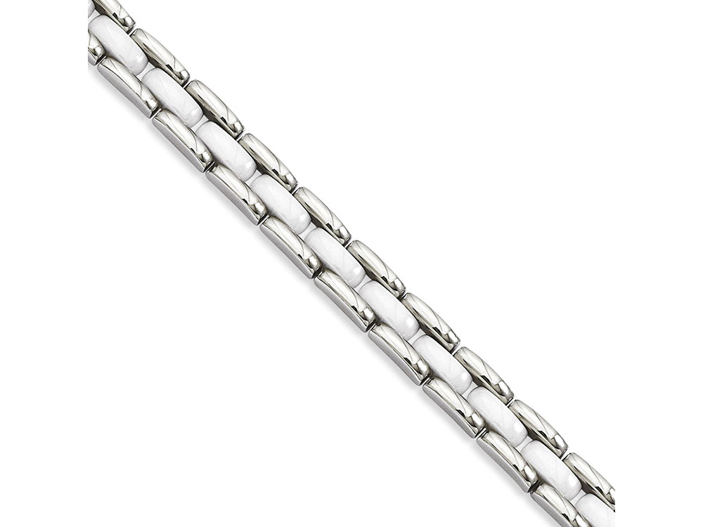 Chisel Stainless Steel White Ceramic 8in Bracelet