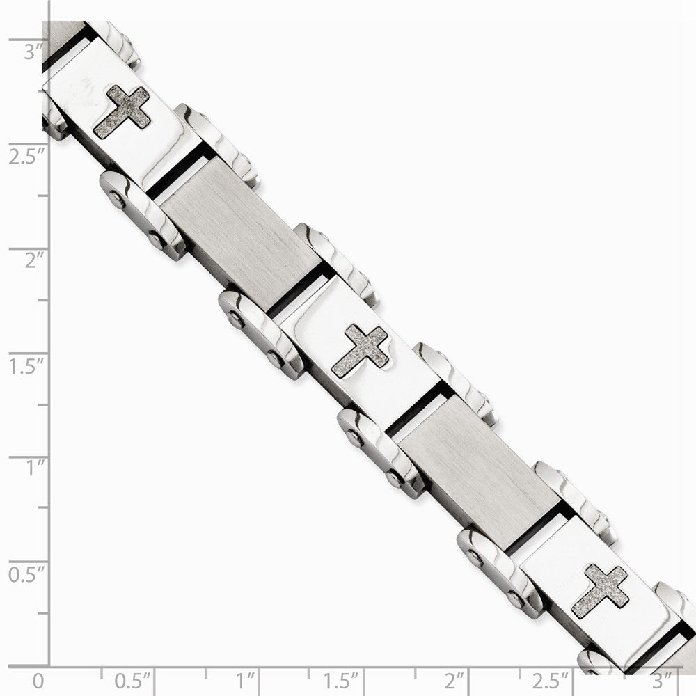Chisel Stainless Steel Laser Cut Crosses 8.75in Bracelet