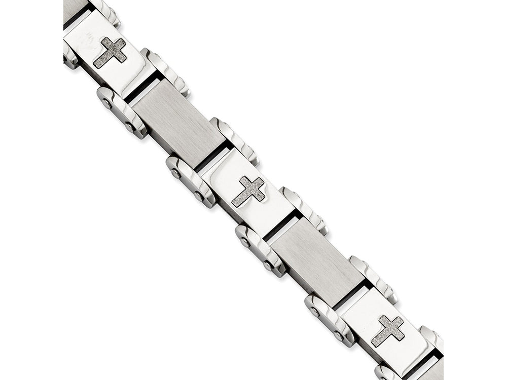 Chisel Stainless Steel Laser Cut Crosses 8.75in Bracelet