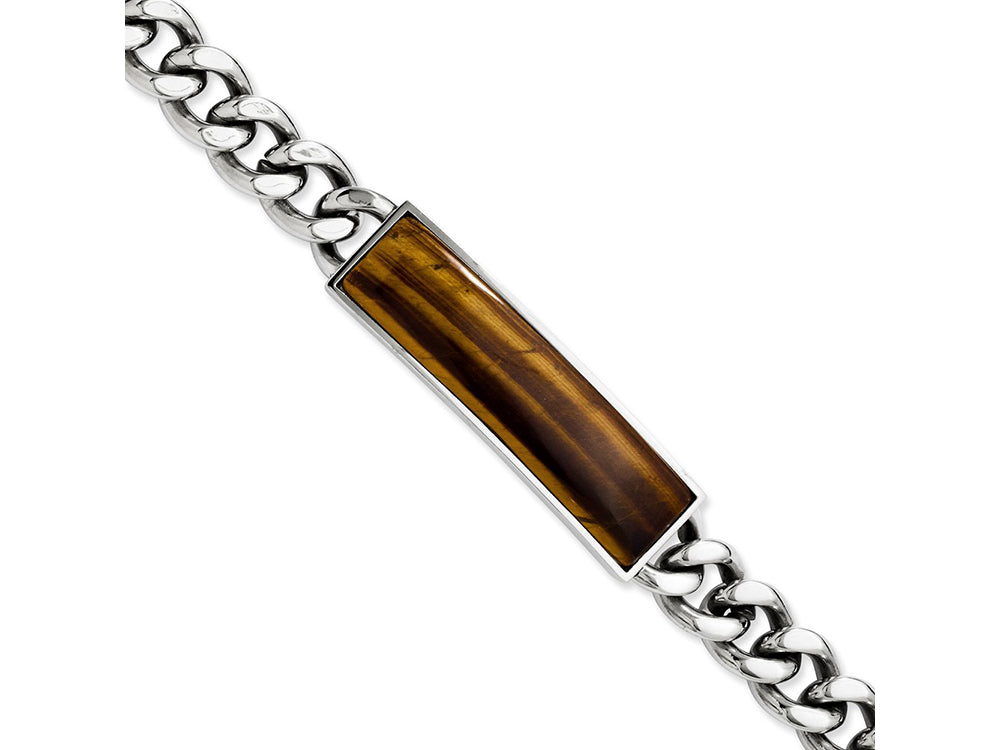 Chisel Stainless Steel Tigers Eye and Polished 8.25in Bracelet