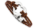 Chisel Stainless Steel Polished Heart 7.5in Leather Bracelet