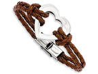 Chisel Stainless Steel Polished Heart 7.5in Leather Bracelet
