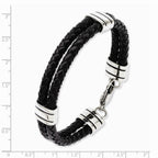 Chisel Stainless Steel Black Leather 9in Bracelet