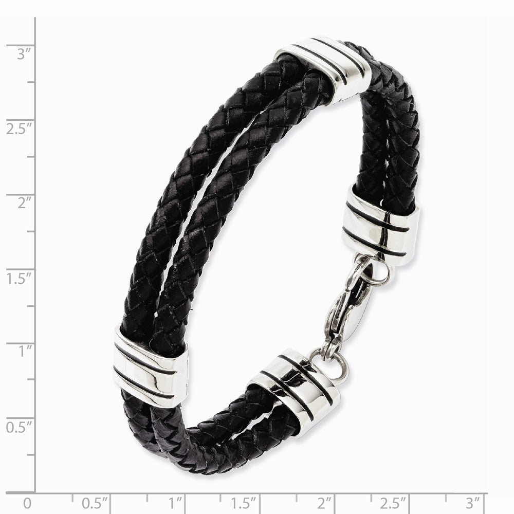 Chisel Stainless Steel Black Leather 9in Bracelet
