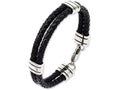 Chisel Stainless Steel Black Leather 9in Bracelet