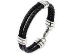 Chisel Stainless Steel Black Leather 9in Bracelet