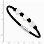 Chisel Stainless Steel Black Leather W/polished Hearts 7.5in Bracelet