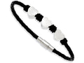 Chisel Stainless Steel Black Leather W/polished Hearts 7.5in Bracelet