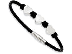 Chisel Stainless Steel Black Leather W/polished Hearts 7.5in Bracelet