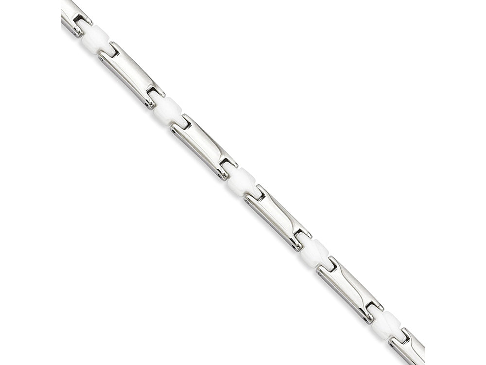 Chisel Stainless Steel and White Ceramic 7.5in Bracelet
