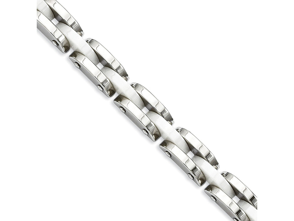 Chisel Stainless Steel and White Ceramic 7.5in Bracelet