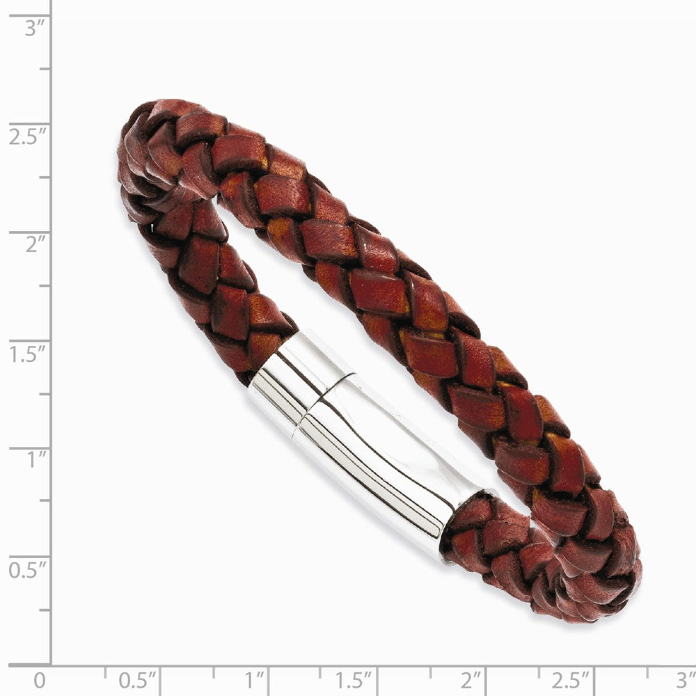 Chisel Stainless Steel Brown Leather 8.5in Bracelet