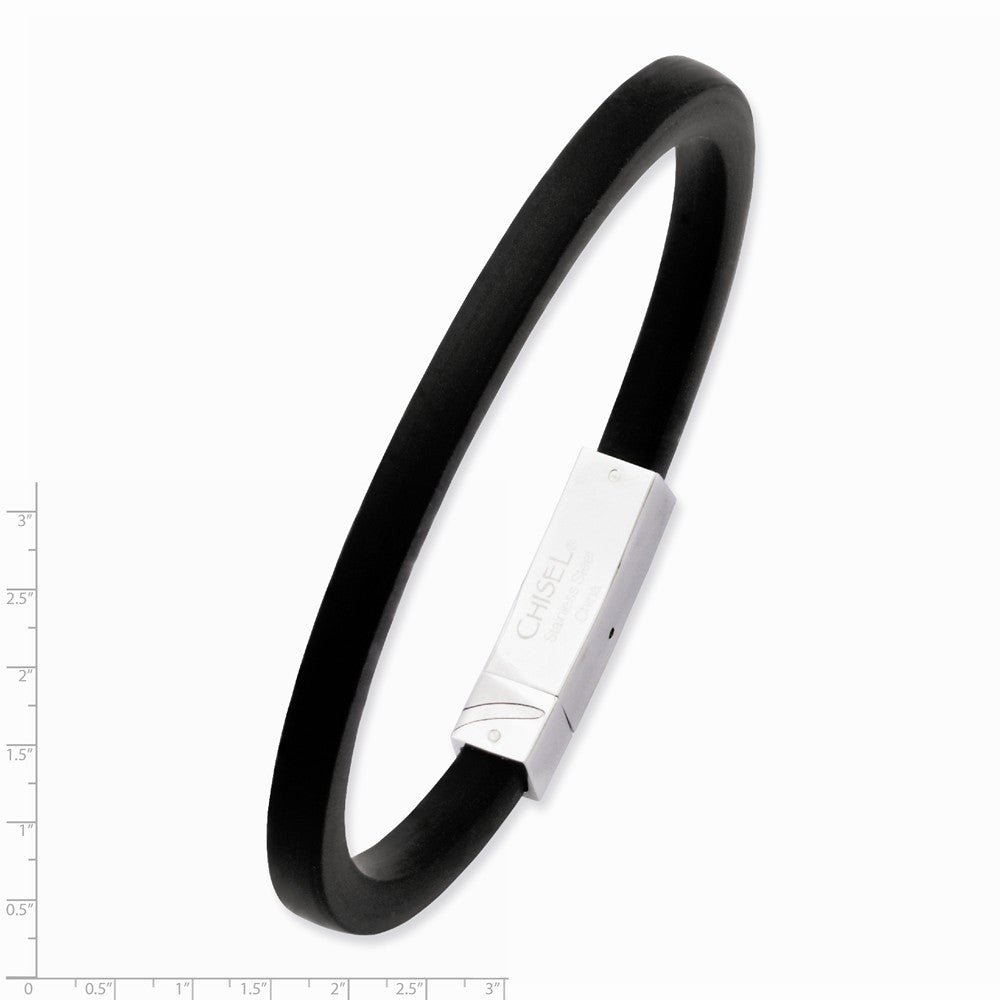 Chisel Stainless Steel Black Rubber 8.5in Bracelet