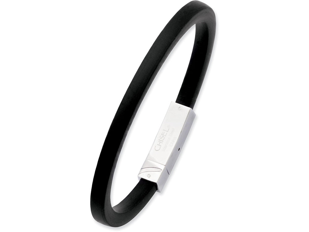 Chisel Stainless Steel Black Rubber 8.5in Bracelet