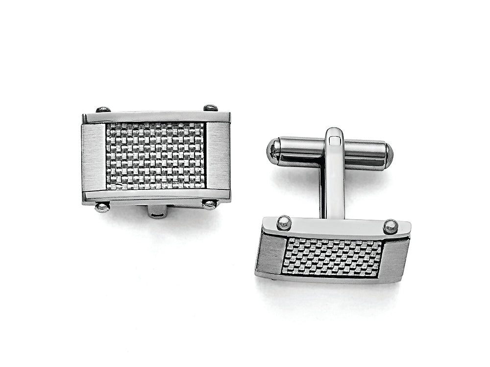 Chisel Stainless Steel Grey Carbon Fiber Rectangle Cuff Links
