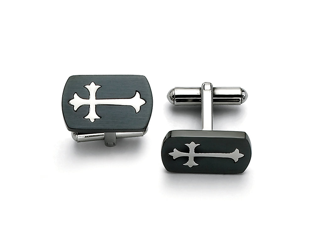 Chisel Stainless Steel Brushed Black Ip-plated With Polished Cross Cuff Links