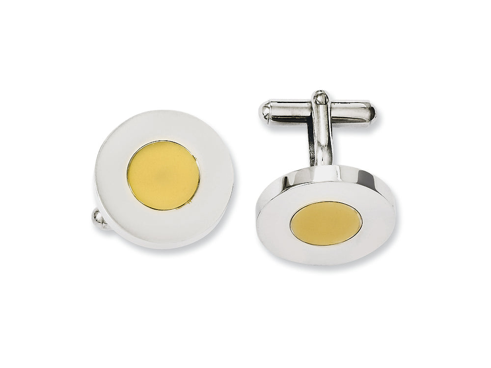 Chisel Stainless Steel Polished and Yellow Ip-plated Circle Cuff Links