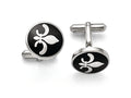 Chisel Stainless Steel Black Enamel With Fleur De Lis Cuff Links