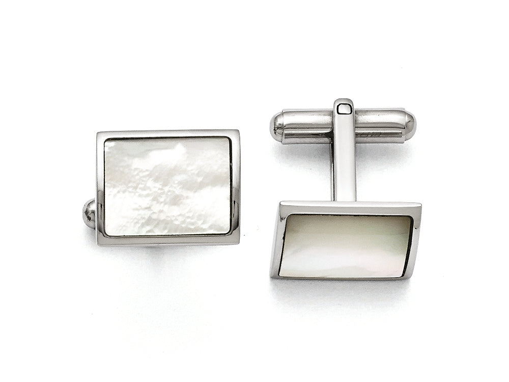 Chisel Stainless Steel Polished Mother Of Pearl Cuff Links