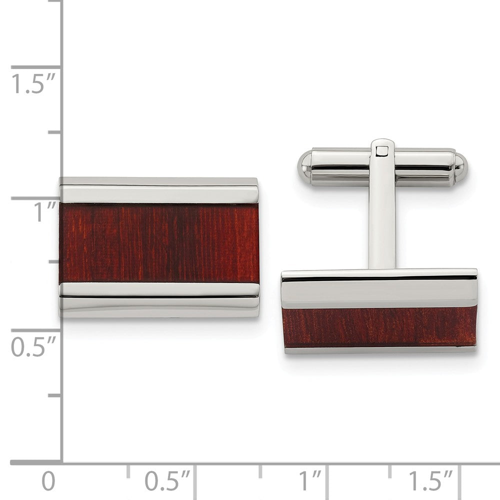 Chisel Stainless Steel Polished Red Wood Inlay Cuff Links