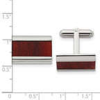 Chisel Stainless Steel Polished Red Wood Inlay Cuff Links