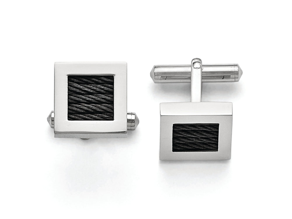 Chisel Stainless Steel Polished Black Ip-plated Wire Cuff Links