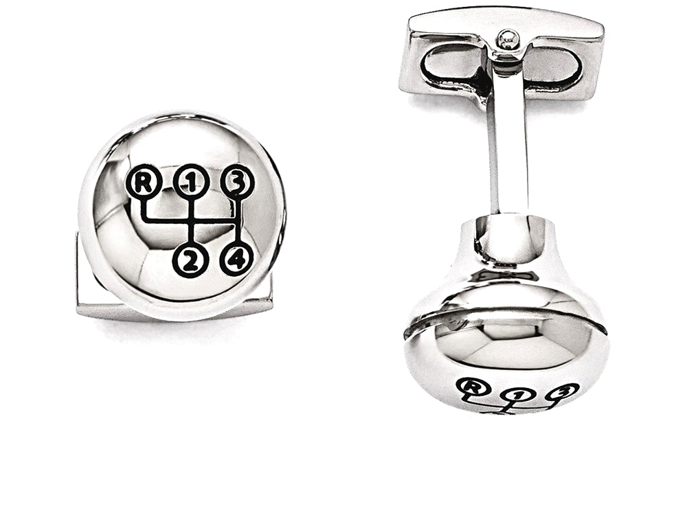 Chisel Stainless Steel Polished Stick Shift Design Enameled Cuff Links