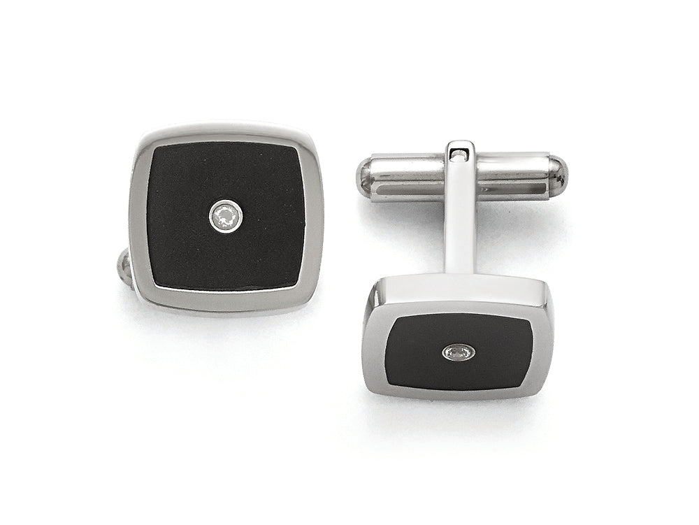 Chisel Stainless Steel Polished Enameled CZ Cuff Links