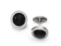 Chisel Stainless Steel Polished With CZ And Onyx Circle Cuff Links