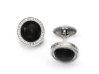 Chisel Stainless Steel Polished With CZ And Onyx Circle Cuff Links
