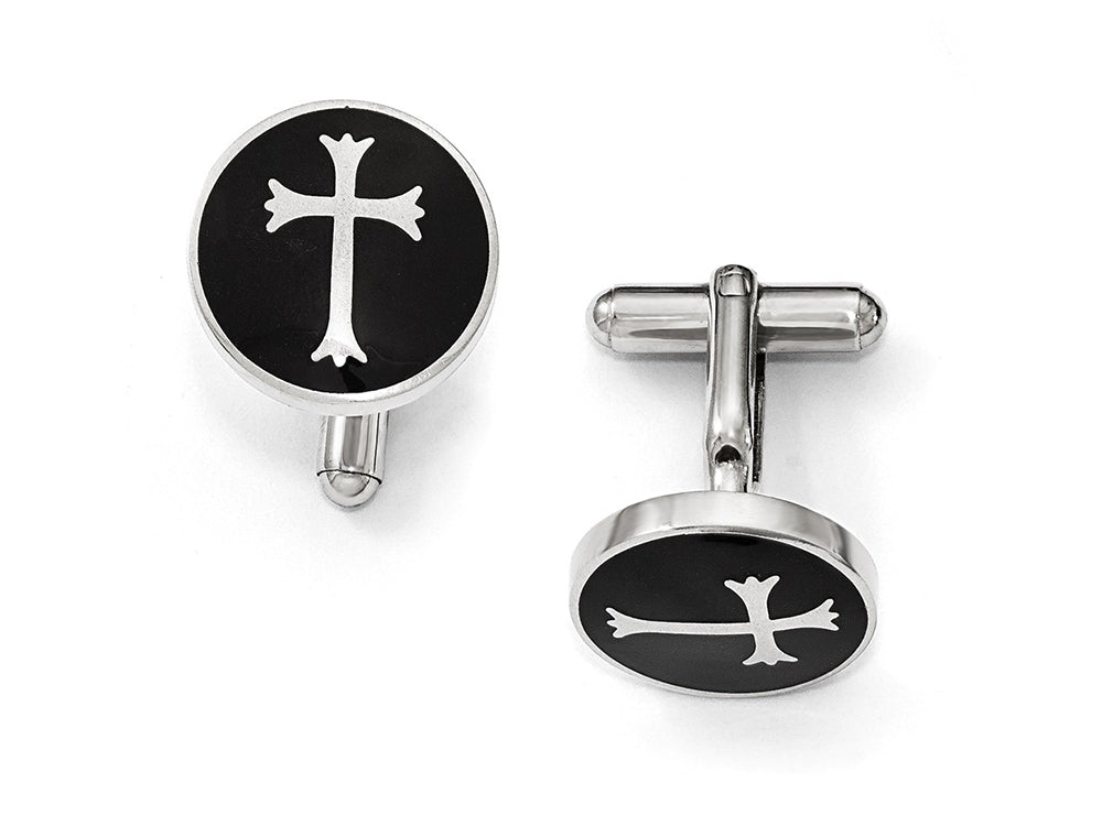 Chisel Stainless Steel Polished Black Enamel Cuff Links