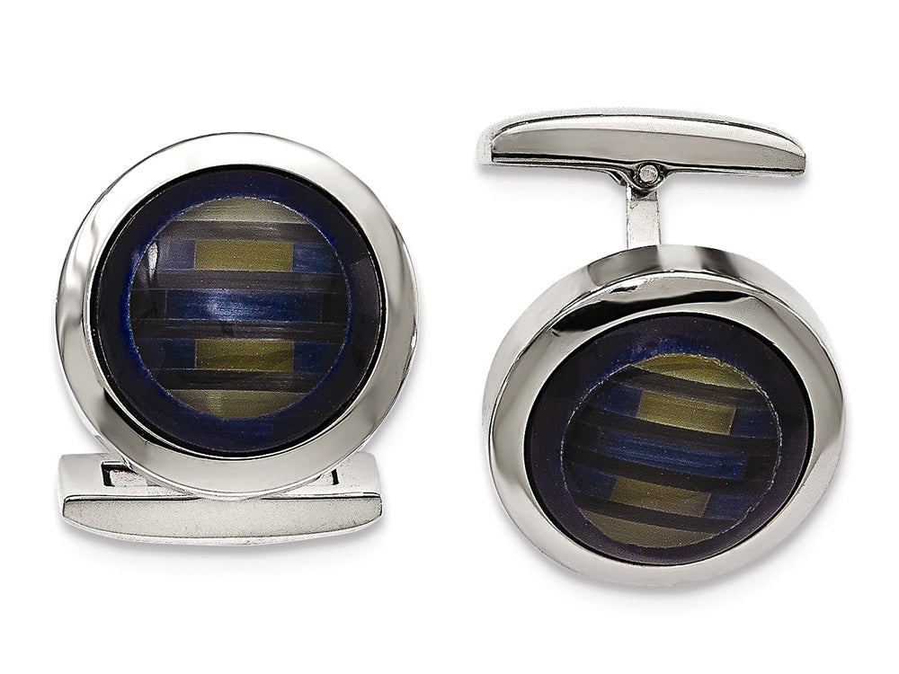 Chisel Stainless Steel Polished Blue Cat's Eye Cuff Links